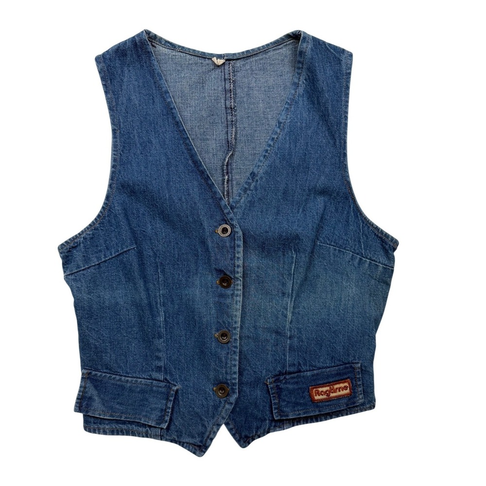 Vintage Ragtime Denim Vest Women's XS Button Front Western 80s 90s